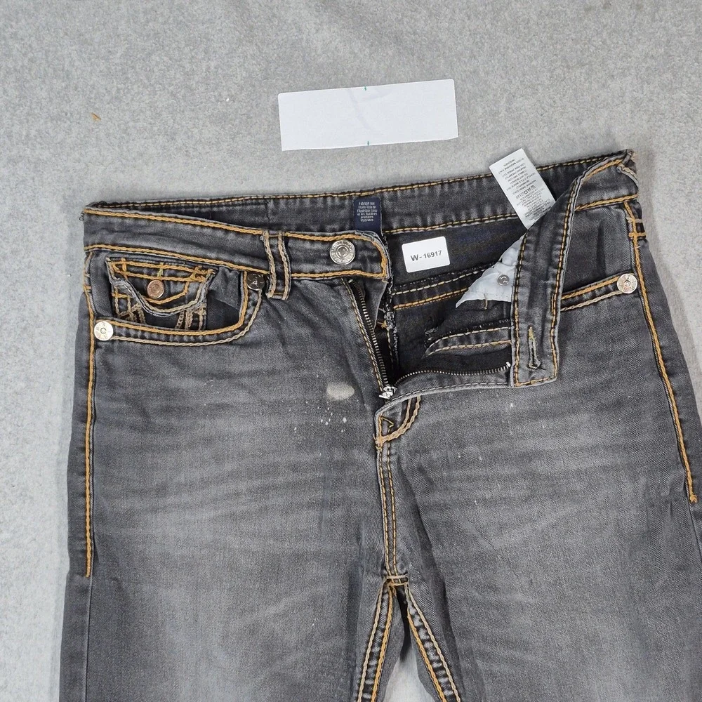 True Religion Men Jeans 36 Gray Denim Rocco Ricky Relaxed Straight Thick Stitch